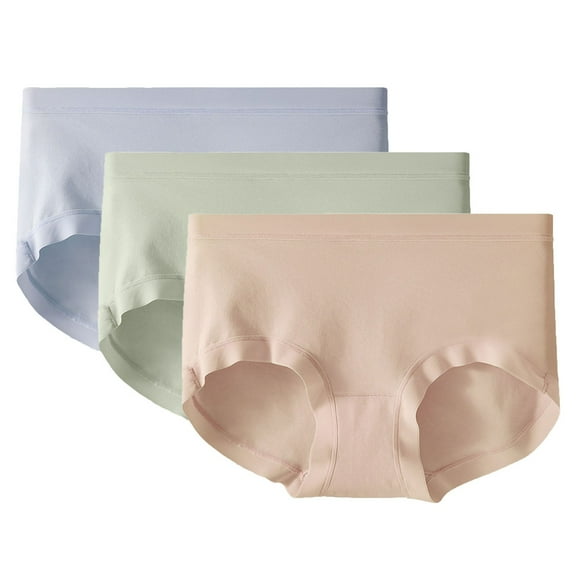 fatyb 3 Pack Cotton Underwear for Women High Waist Full Coverage Briefs Stretch Plain Ladies Panties