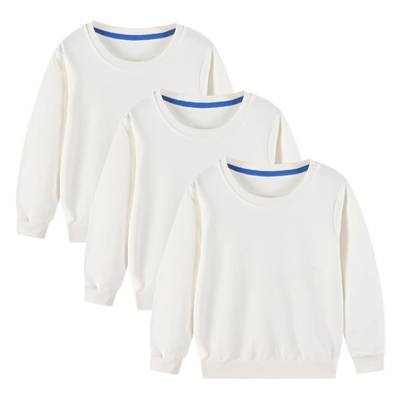 fatyb 3 Pack Girls Boys Crewneck Long Sleeve Pullover Sweatshirts Kids Unisex Solid Color Casual Tops