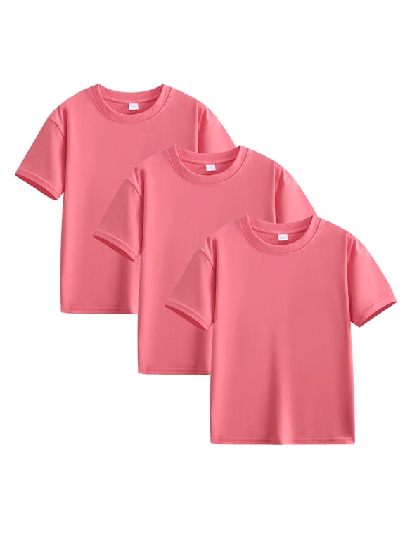 3 Pack Kids Cotton T-Shirt Short Sleeve Crew Neck Shirts Casual Plain Basic Tees Tops for Unisex