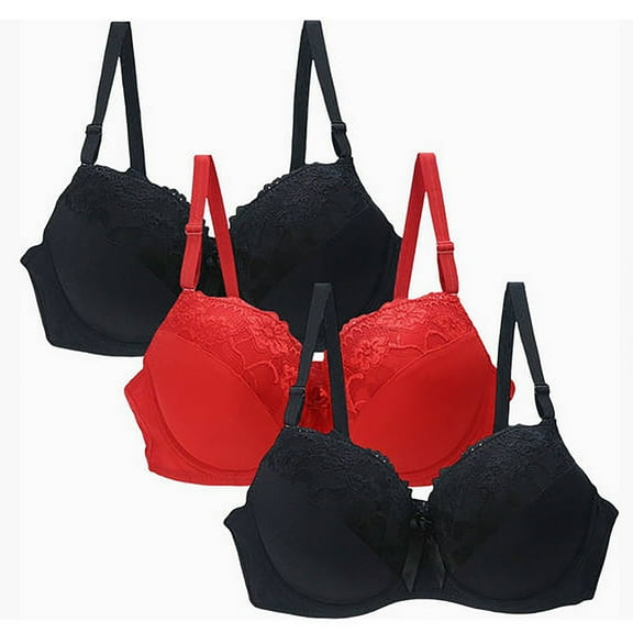fatyb 3 Pack Underwire Bras for Women Full Coverage Push up Bras Womens Breathable Lace Everyday Bras