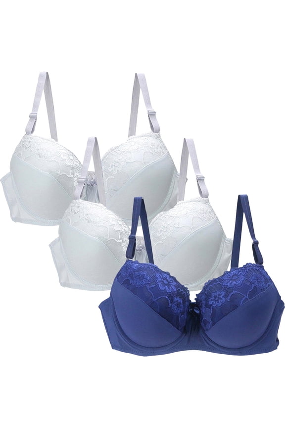 3 Pack Underwire Bras for Women Full Coverage Push up Bras Womens Breathable Lace Everyday Bras