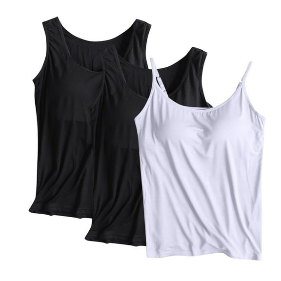 fatyb 3 Pack Women's Tops with Built-In Bra Sleeveless Comfy Tank Tops Solid Color Lounge Undershirts