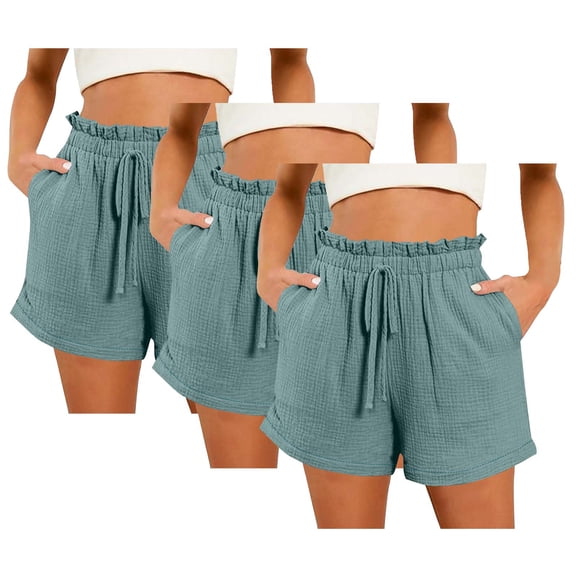 fatyb 3 Pack Womens Shorts Elastic Waist Drawstring Lounge Shorts Summer Casual Beach Shorts with Pockets