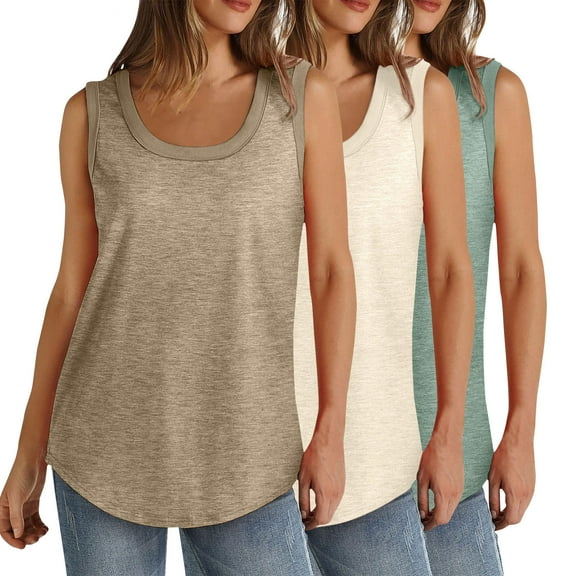 fatyb 3 Pack Womens Tank Tops Casual Summer Sleeveless Loose Tops Round Neck Basic Ladies Tee Shirts