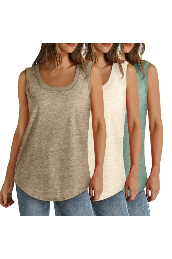 3 Pack Womens Tank Tops Casual Summer Sleeveless Loose Tops Round Neck Basic Ladies Tee Shirts