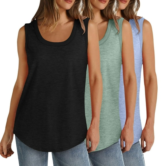 fatyb 3 Pack Womens Tank Tops Casual Summer Sleeveless Loose Tops Round Neck Basic Ladies Tee Shirts
