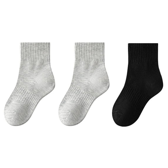 fatyb 3 Pairs Cotton Socks for Boys Girls Comfy Crew/Mid Socks Solid Color Breathable Kids Sports Socks
