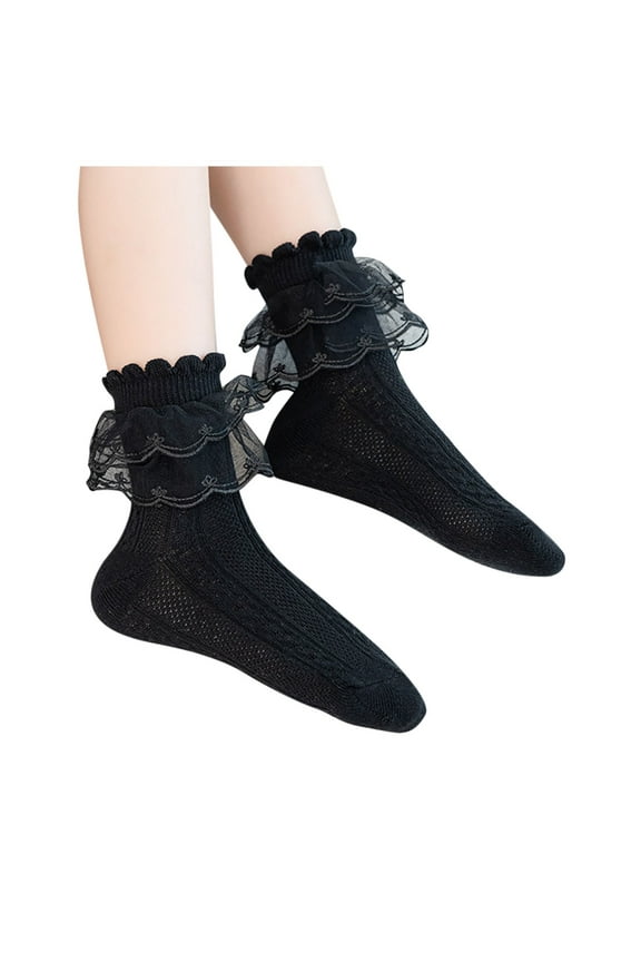3 Pairs Girls Lace Ruffle Socks Kids Cute Ankle Socks Comfortable Dress Cotton Socks for Girls