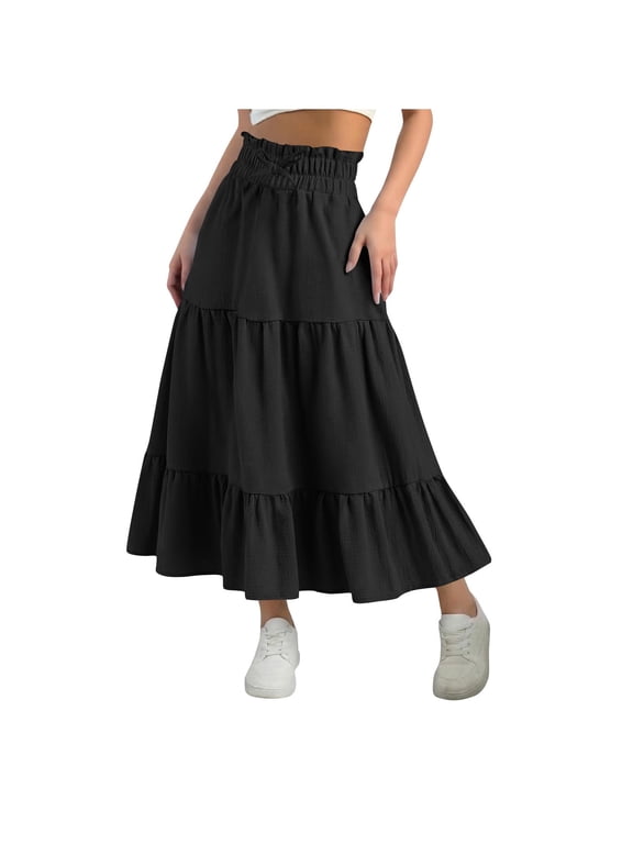 4-15 Years Girls Maxi Skirts Ruffle A-Line Tiered Long Skirts Summer Flowy Boho Skirts for Kids