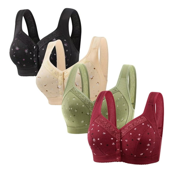 fatyb 4 Pack Bras for Women Front Closure Everyday Bralettes Wireless Full Coverage Ladies Push up Bras