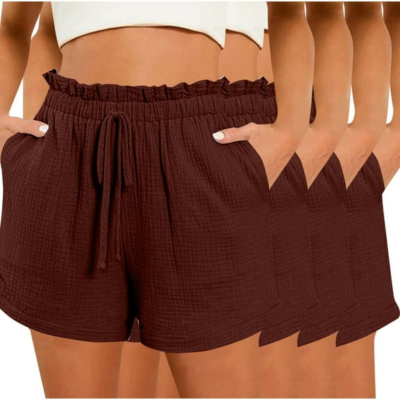 fatyb 4 Pack Casual Shorts for Women High Waist Wide Leg Shorts Drawstring Plain Lightweight Beach Shorts