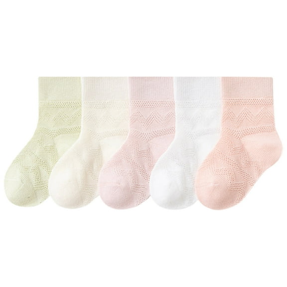fatyb 5 Pairs Boys Girls Thin Mesh Socks Baby Breathable Cotton Solid Color Toddler Ankle Socks for Kids