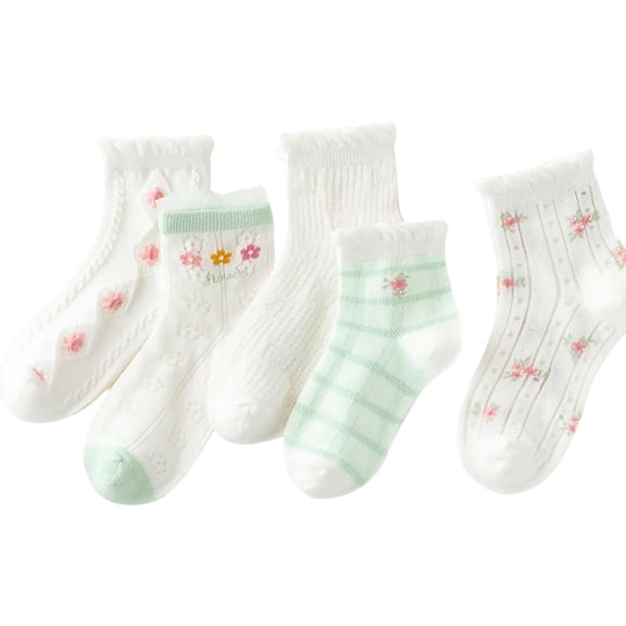 fatyb 5 Pairs Girls Dress Socks Thin Comfortable Cotton Socks Kids Breathable Casual Socks for Girls