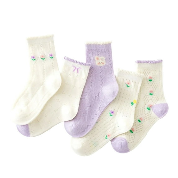 fatyb 5 Pairs Girls Dress Socks Thin Comfortable Cotton Socks Kids Breathable Casual Socks for Girls