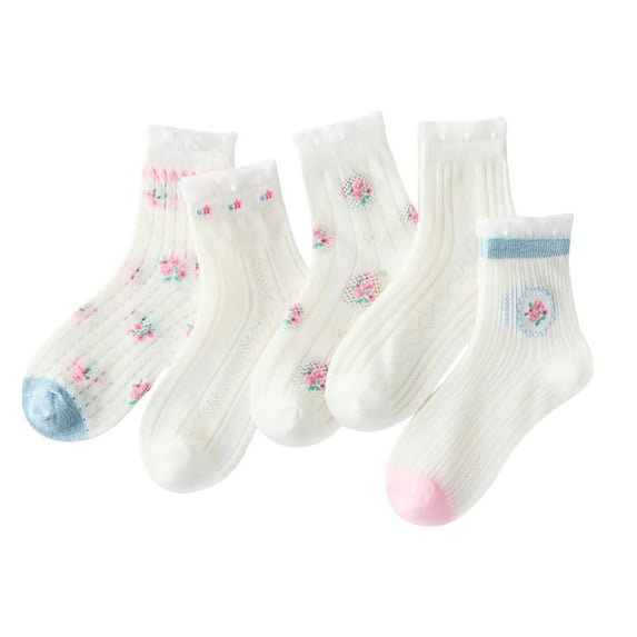 fatyb 5 Pairs Girls Dress Socks Thin Comfortable Cotton Socks Kids Breathable Casual Socks for Girls