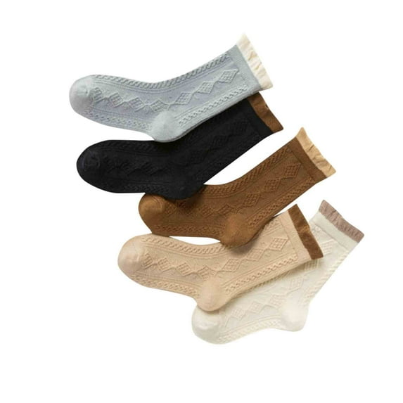 fatyb 5 Pairs Kids Girls Crew Socks Soft Mid Calf Cotton Socks Casual Breathable Dress Socks for Girls