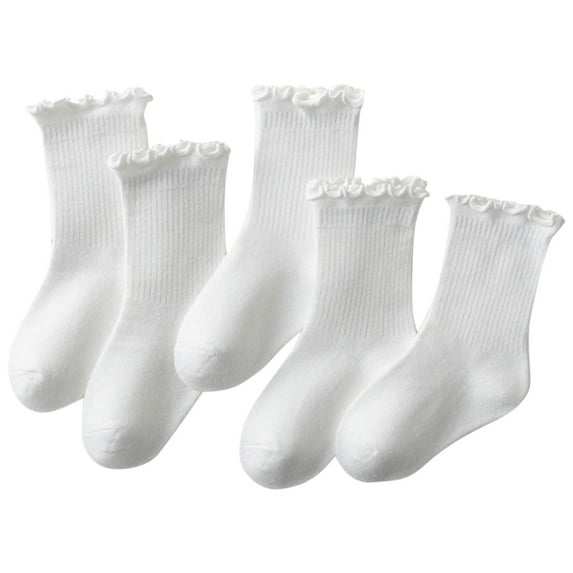 fatyb 5 Pairs Ruffle Socks for Girls Casual Breathable Crew Socks Kids Girls Solid Color Dress Socks