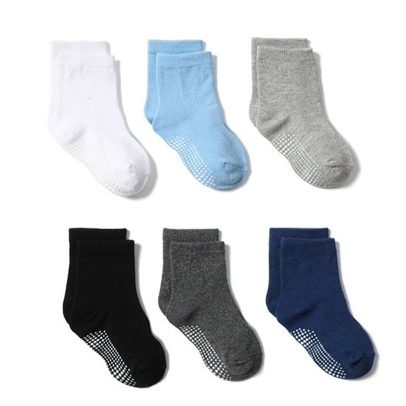 fatyb 6 Pairs Non Slip Toddler Socks Solid Color Soft Kids Cotton Ankle Socks for 1-7 Years Boys Girls