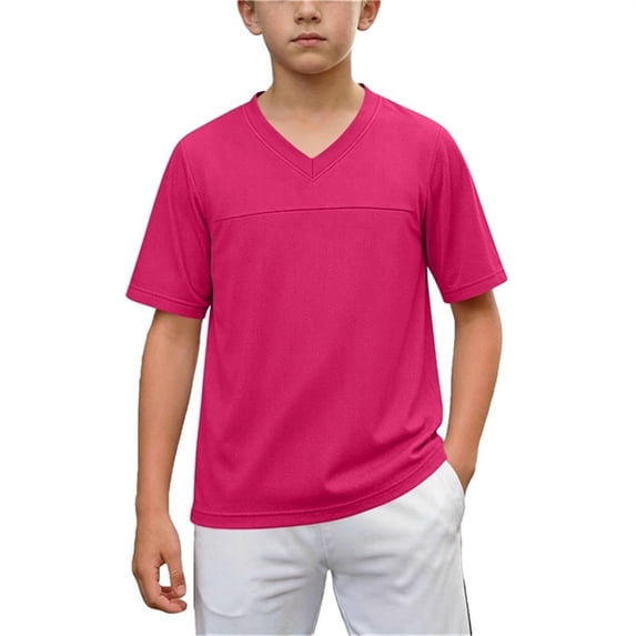 fatyb Athletic T Shirts for Boys Girls Short Sleeve Quick Dry Tops V Neck Kids Activewear Sports Tees