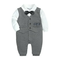 fatyb Baby Boys Gentleman Romper Newborn Long Sleeve Bowtie Jumpsuit Infant Dress Clothes Formal Wear