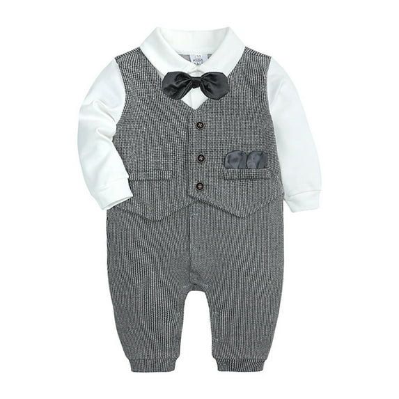 fatyb Baby Boys Gentleman Romper Newborn Long Sleeve Bowtie Jumpsuit Infant Dress Clothes Formal Wear
