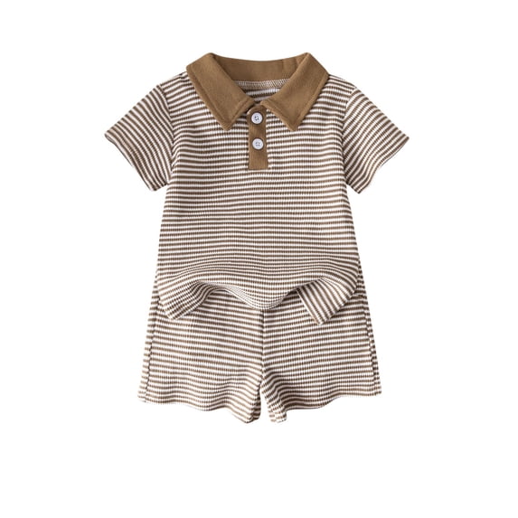 fatyb Baby Boys Summer Outfits Toddler Stripe Short Sleeve Collared Tshirts and Shorts Infant Clothes
