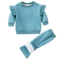 thumbnail image 1 of fatyb Baby Girls Clothes Infant Newborn Fleece Lined Outfits Ruffle Long Sleeve Sweatshirts and Pants Sets, 1 of 7