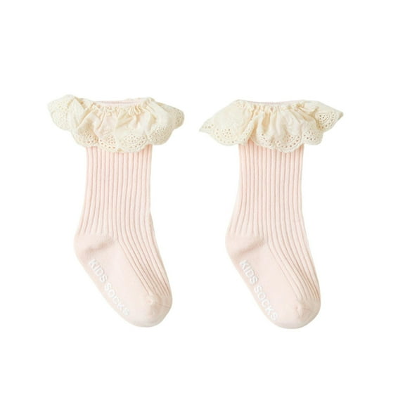 fatyb Baby Girls Cotton Ruffle Socks Lace Knee High Socks for Newborn Infant Girls Cute Dress Stockings