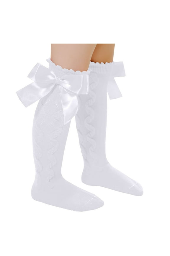 Baby Girls Knee High Socks Infant Uniform Stockings with Bow Toddler School Uniform Dress Socks
