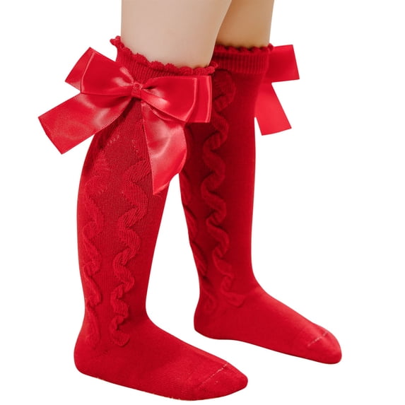 fatyb Baby Girls Knee High Socks Infant Uniform Stockings with Bow Toddler School Uniform Dress Socks