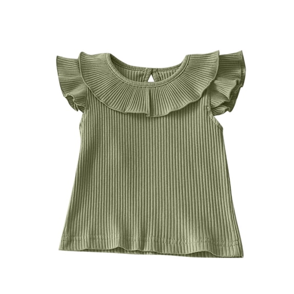 fatyb Baby Girls Ribbed Tank Tops Toddler Ruffle Short Sleeve Tee Shirts Kids Casual Pullover Blouses