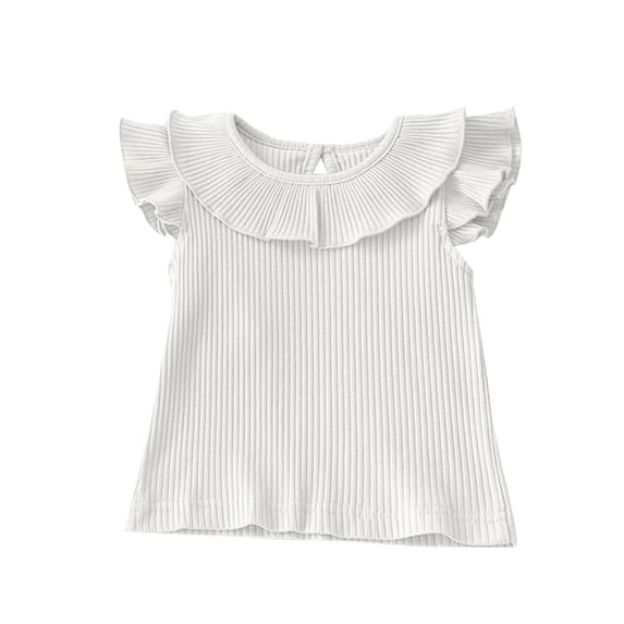 fatyb Baby Girls Ribbed Tank Tops Toddler Ruffle Short Sleeve Tee Shirts Kids Casual Pullover Blouses