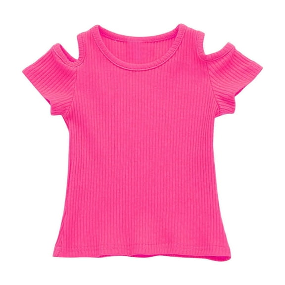 fatyb Baby Kids Summer Tops Cold Sleeve Crew Neck Knit Tee Tops Casual Summer Little Girls Cute T Shirts