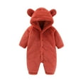 thumbnail image 1 of fatyb Baby Snowsuit Hooded Long Sleeve Fleece Jumpsuit Soft Fuzzy Romper Winter Thermal Comfy Clothes, 1 of 7