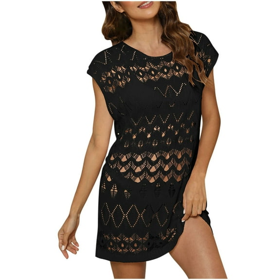 fatyb Bathing Suit Cover up for Women Short Sleeve Hollow out Bikini Wear Dress Womens Swimsuit Coverup