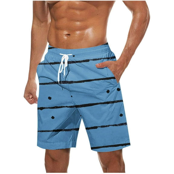 fatyb Beach Shorts for Men Striped Drawstring Summer Casual Shorts Lightweight Men's Vacation Shorts