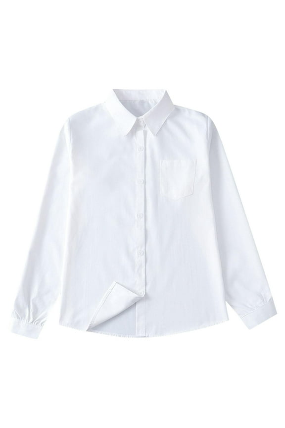 Big Boys Girls Button down Shirts Casual Collar Dress Uniform Shirt(Long Sleeve & Short Sleeve)