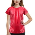 thumbnail image 1 of fatyb Big Girls Boys Shiny T-Shirts Short Sleeve Dance Tee Tops for Kids Crewneck Sparkly Party Blouse, 1 of 4