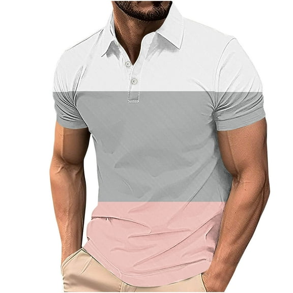 fatyb Big and Tall Mens Short Sleeve Collar Shirts Colorblock Casual Button Tshirts Fashion Tops for Men