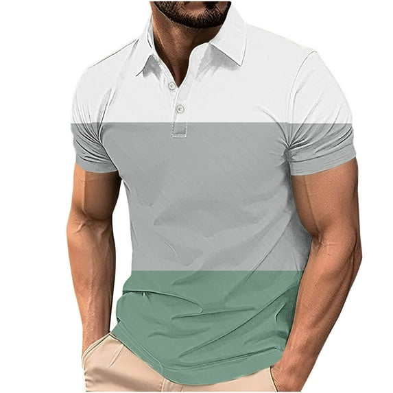 fatyb Big and Tall Mens Short Sleeve Collar Shirts Colorblock Casual Button Tshirts Fashion Tops for Men
