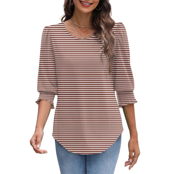 fatyb Blouses for Women 3/4 Length Puff Sleeve Casual Tops Crewneck Loose Womens Dressy Tunic Shirts
