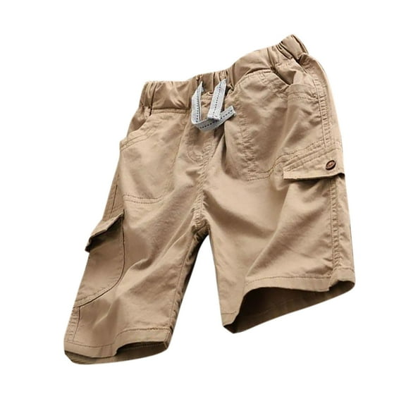 fatyb Boys Casual Cargo Shorts Knee Length Pull on Shorts Elastic Waist Hiking Shorts with Drawstring