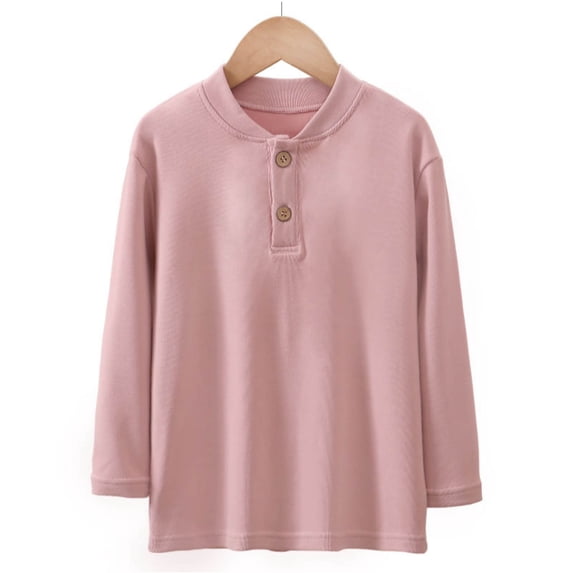 fatyb Boys Cotton Girls Long Sleeve T-Shirts Casual Basic Button Tees Tops Soft Undershirts for Kids