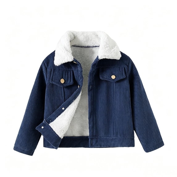 fatyb Boys Fleece Lined Corduroy Jacket Button down Collared Warm Outerwear Thermal Winter Coat for Kids