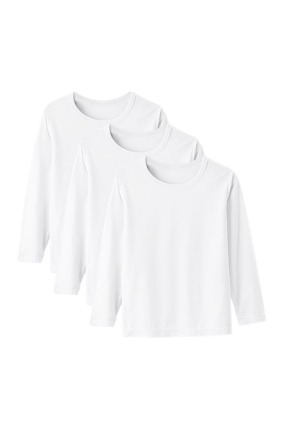Boys Girls 3 Pack Long Sleeve T-Shirts Crew Neck Casual Tees Solid Color Kids Comfortable Tops