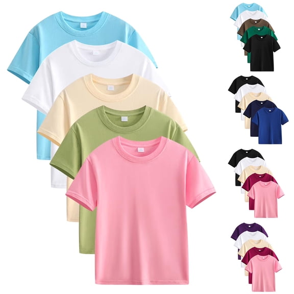 fatyb Boys Girls Basic T-Shirts Kids Short Sleeve Cotton Shirts Solid Color Unisex Tee Tops Pack of 5