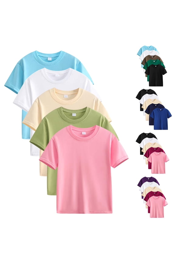 Boys Girls Basic T-Shirts Kids Short Sleeve Cotton Shirts Solid Color Unisex Tee Tops Pack of 5