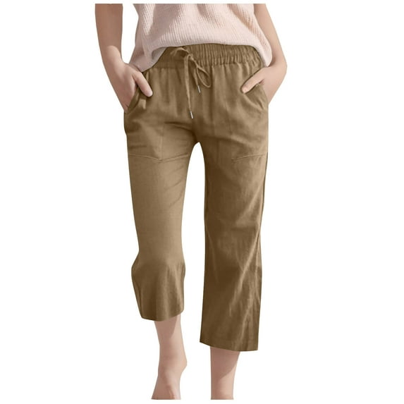 fatyb Boys Girls Capris Pants Cotton Linen Drawstring Casual Pants Lightweight Cropped Pants with Pockets