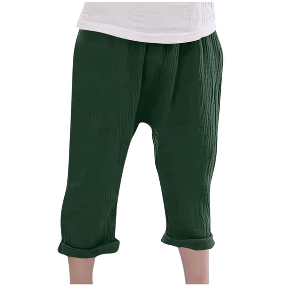 fatyb Boys Girls Casual Pants Summer Elastic Waist Beach Pants Plain Lightweight for 1-11 Years Kids