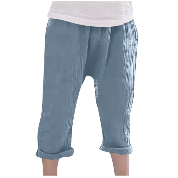 fatyb Boys Girls Casual Pants Summer Elastic Waist Beach Pants Plain Lightweight for 1-11 Years Kids